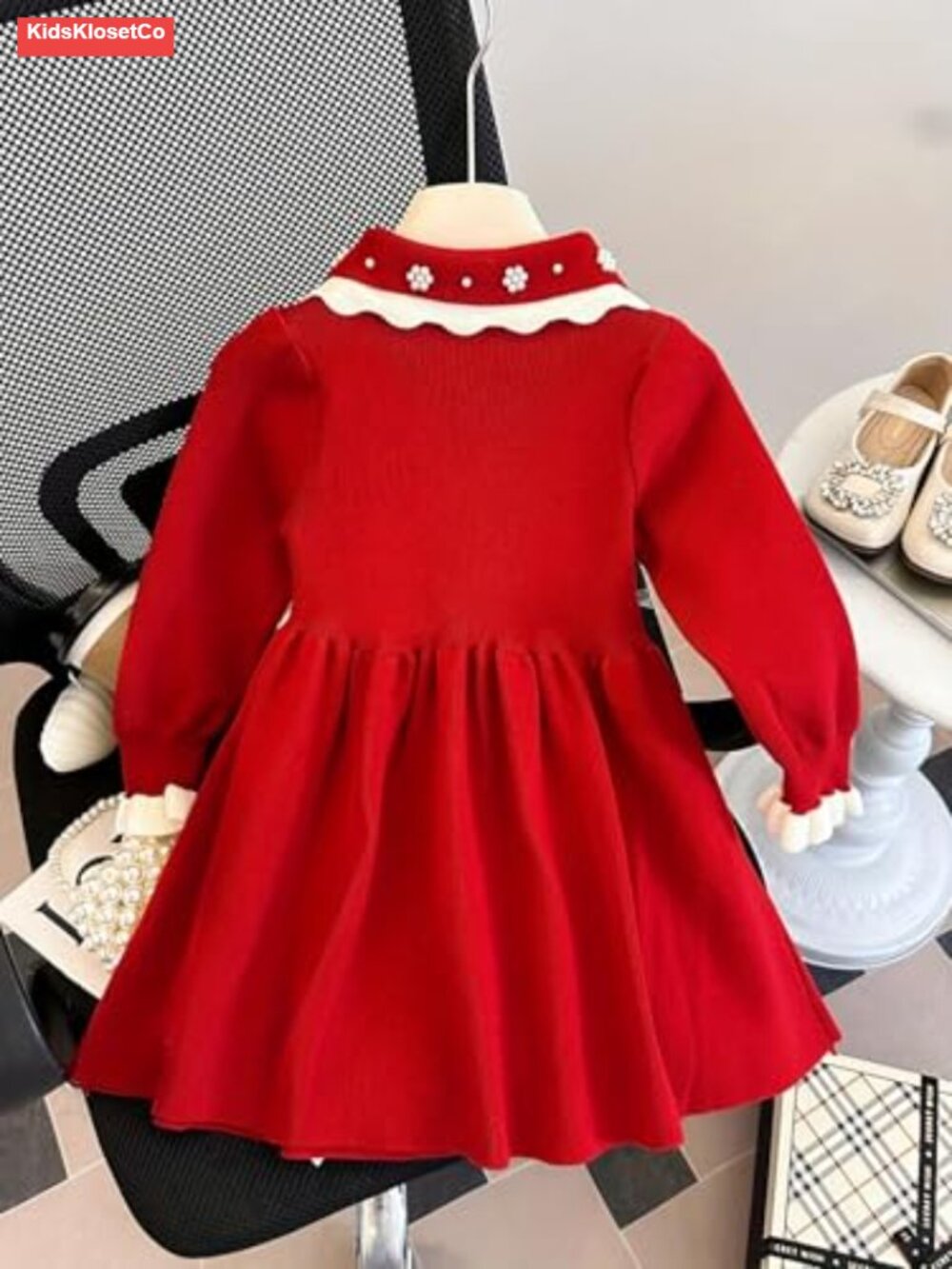 Girls Knit Sweater Dress Long Sleeve Pearl Button Fall Winter - Picture 4 of 6